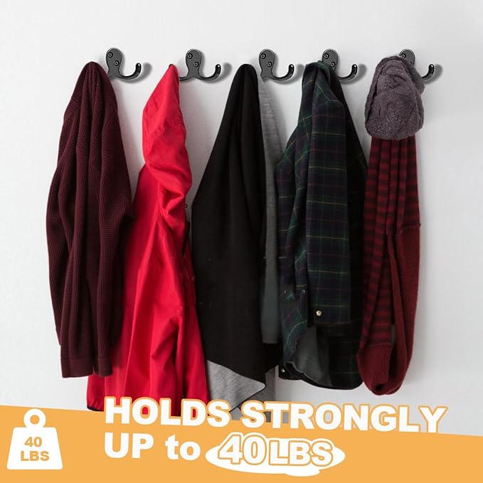 25 Pack Coat Hooks Wall Hooks for Hanging, Heavy Duty Double Prong Metal Hook - Image 3
