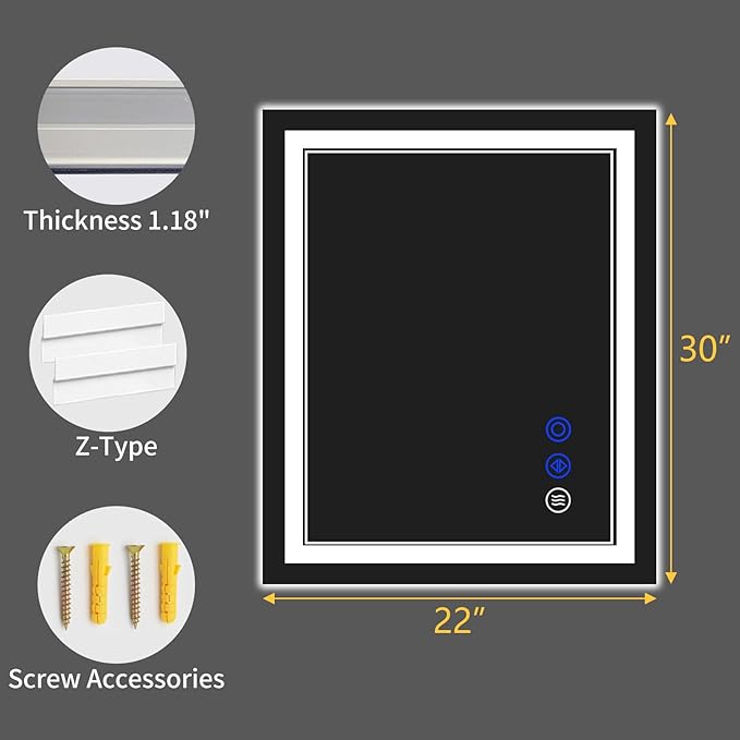 30"x22" LED Bathroom Mirror - Image 9