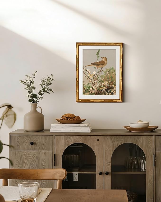 InSimSea Gold Bamboo Framed Canvas Wall Art, Spring Bird on Branch Paintings - Image 4