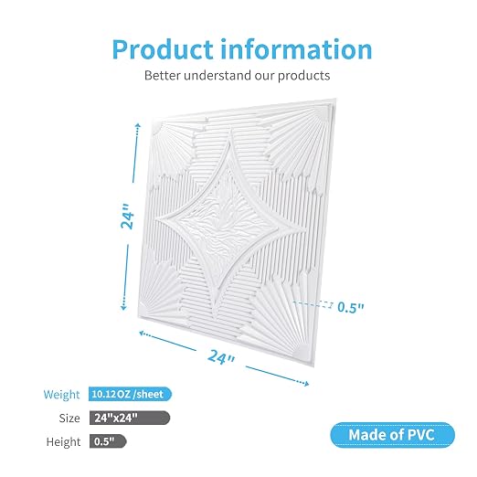 Art3d Drop Ceiling Tiles 24x24 in White, 3D Wainscoting Panels Glue Up 2x2 - Image 7