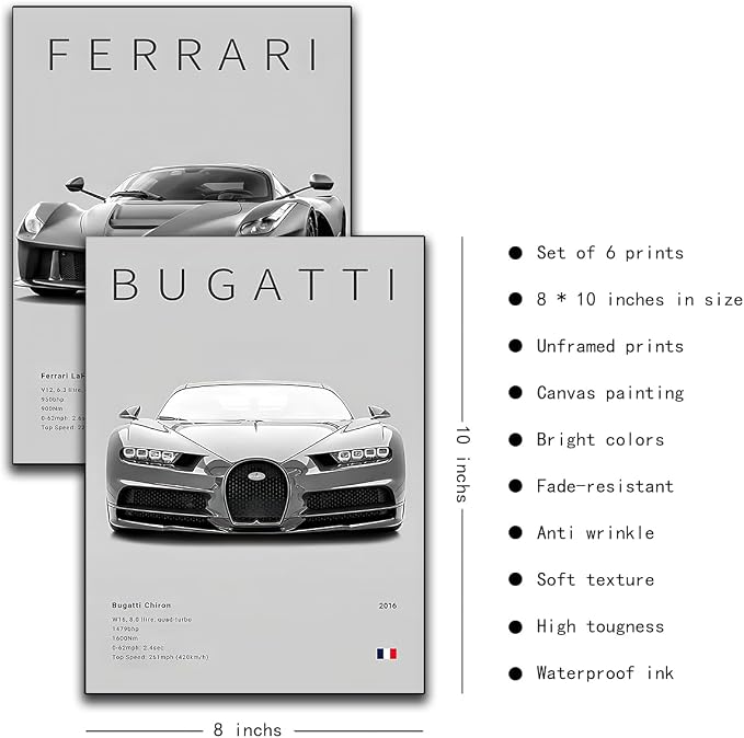 CSLGQGV Car Poster Vintage Racing Car Wall Art Supercar Canvas Prints Painting - Image 3