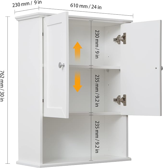 VANIRROR White Bathroom Wall Cabinet Over The Toilet Storage Cabinet, 24x30 - Image 2