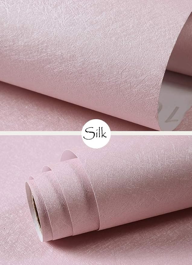 Cohoo Home Silk Pink Wallpaper Peel and Stick Contact Paper Pink Textured Silk - Image 8