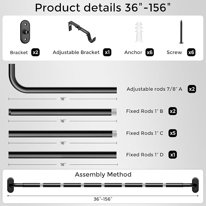 Curtain Rods 36-152 Inch, Living Room, Sliding Door - Image 7