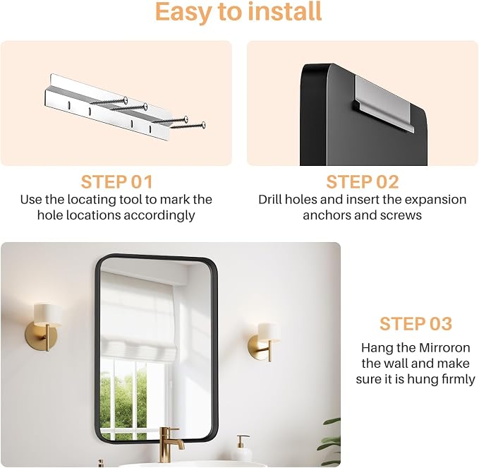 Bathroom Mirror for Wall, 30x22 Inch Rounded Rectangle Mirror, Tempered Glass - Image 6
