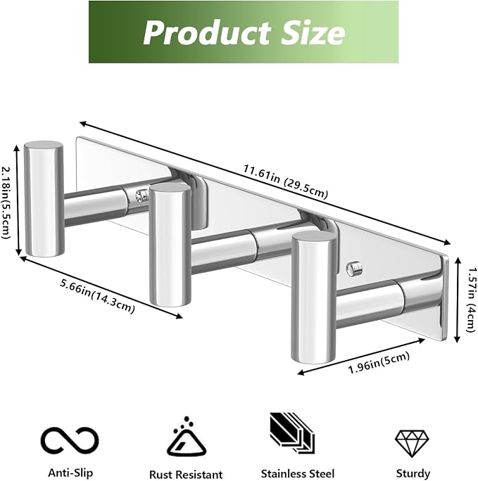 Wall Mounted Coat Rack-3 Hooks, Heavy Duty Stainless Steel Wall Hooks - Image 5