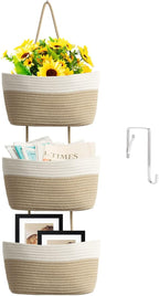TeoKJ Over the Door Hanging Basket, 3-Tier Woven Cotton Wall-Mounted Storage by TeoKJ