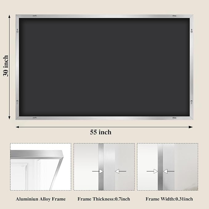 Koonmi Silver Rectangle Wall Mirror, 30x55 Inch Bathroom Mirror, Aluminum Frame - Image 2