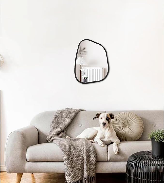 Irregular Wall Mirror Asymmetrical White Mirror Modern Wood Frame Unique Shape - Image 3