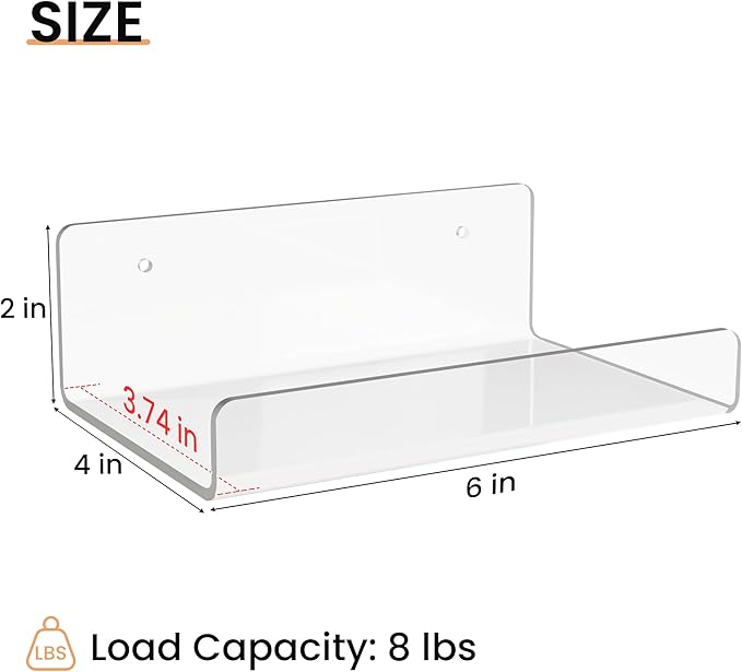 upsimples 6 Pack 6x4 Inches Acrylic Small Shelves, Floating Shelves - Image 3