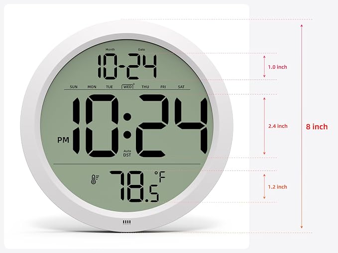 Digital Wall Clock with Date, Indoor Temperature, Battery-Operated Digital Clock - Image 2