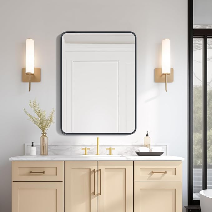USHOWER Black Bathroom Mirror for Over Sink 22 x 30 Inch, Matte Black Rectangle by USHOWER