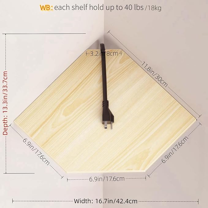JJL Corner Shelves, 12 Inch Corner Shelf Wall Mounted - Image 3