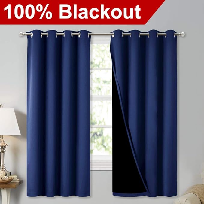 NICETOWN 100% Blackout Curtain Panels, Thermal Insulated Black Liner Curtains - Image 2