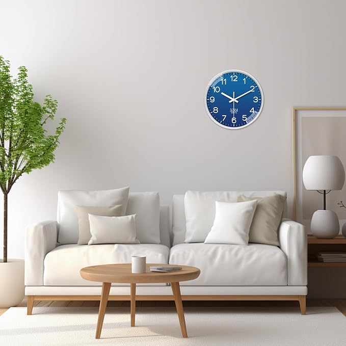 XNM Modern Analog Wall Clocks Battery Operated Navy Blue Wall Clock - Image 4