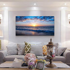 Wapluam Beach Wall Art -Blue Sea Coastal Sunset Natural Scenery Picture -Print - Image 3
