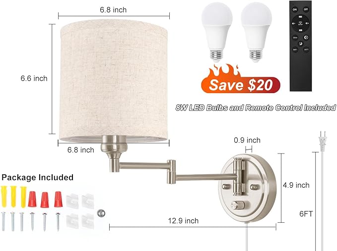 Plug in Wall Sconces with Remote Control, Dimming & Adjustable Colors - Image 5