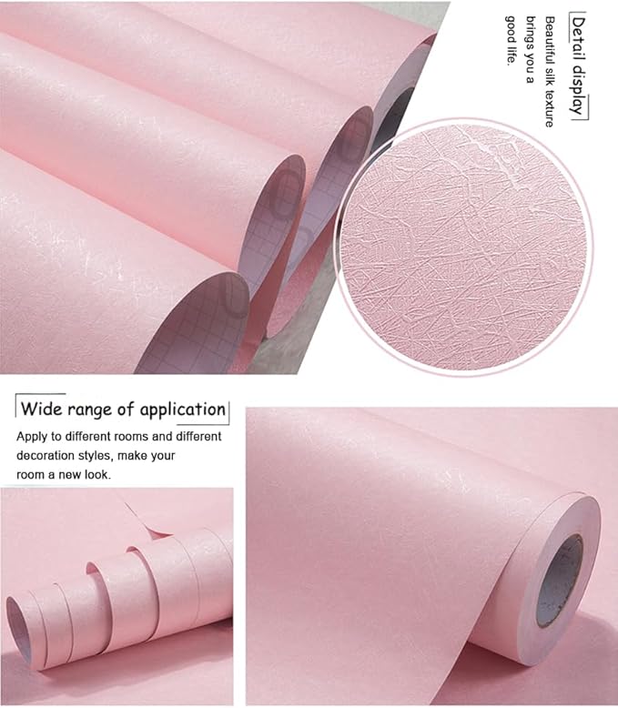 Cohoo Home Silk Pink Wallpaper Peel and Stick Contact Paper Pink Textured Silk - Image 4