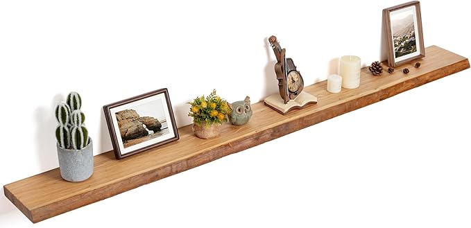 Floating Shelves for Wall Decor, Rustic Solid Elm Wood Live Edge Floating by FLYJOE