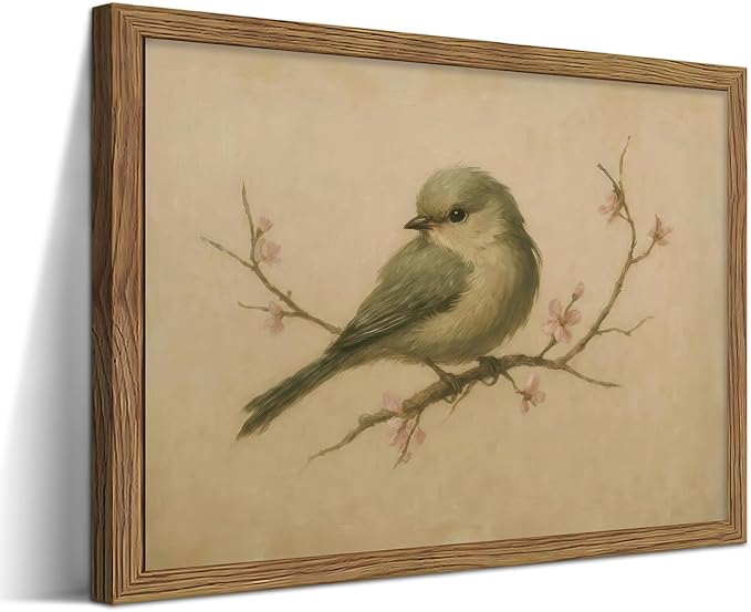 Vintage Bird Wall Art, Cherry Blossom Spring Pictures Canvas Wall Decor by Unknown