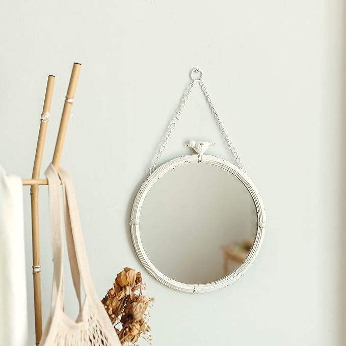 NIKKY HOME 11 Inch Decorative Small Hanging Mirrors Vintage Rustic Round Metal - Image 3