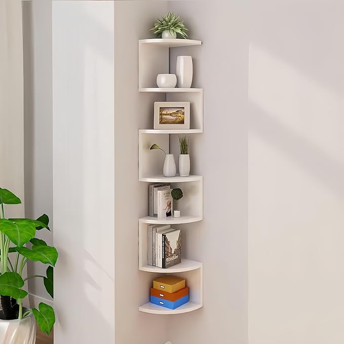No-Drill Corner Shelf Wall Mount, 7-Tier Floating Corner Bookshelf by Frawenleco