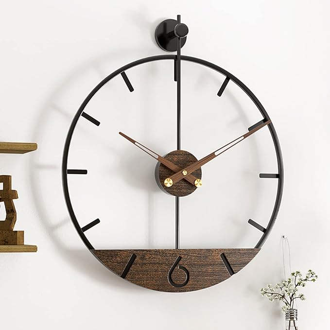 Modern Wood Walnut Dial Wall Clock, Large Simple Wall Decor Metal Frame Silent by DAYDAYART