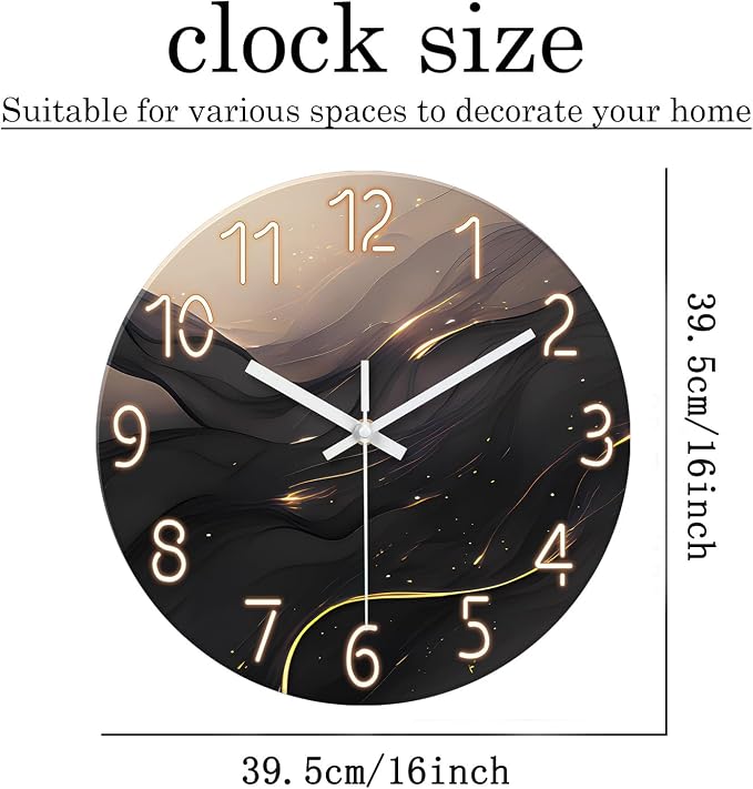 Large Wall Clocks Battery Operated 16 Inch Marble Glass Wall Clock - Image 3