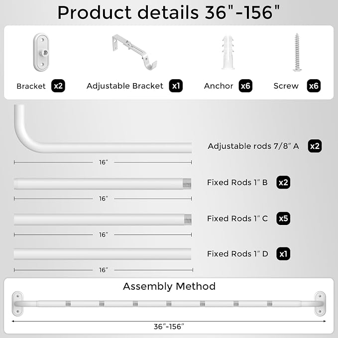 Curtain Rods 36-152 Inch, Living Room, Sliding Door - Image 7