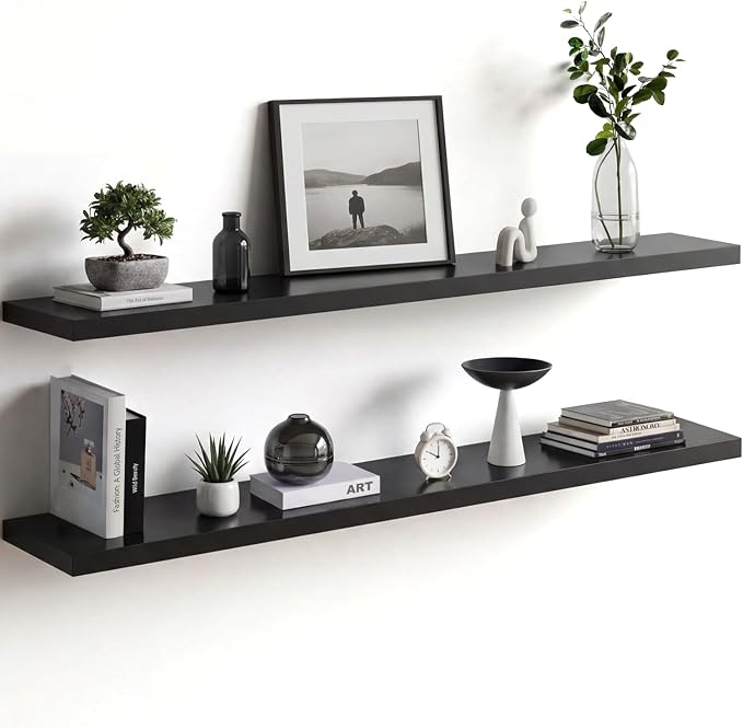 Homeforia Floating Black Shelf 60 inch, High End Solid Real Wood 60 inches Long by Homeforia
