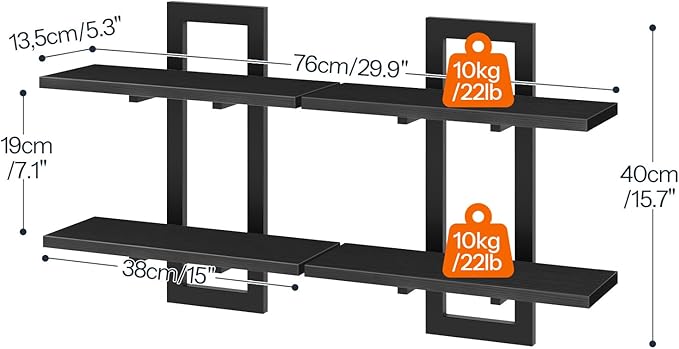HOOBRO Floating Shelves, 15 Inch Wall Shelf Set of 2, Wall Mounted Storage - Image 3