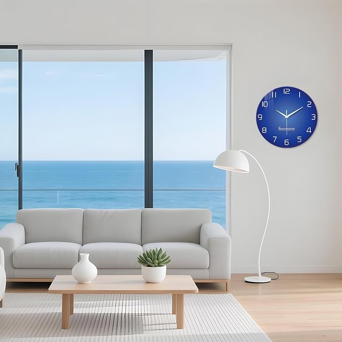 XNM Large Blue Glass Clocks Battery Operated 20 Inch Modern Minimalist Wall - Image 2
