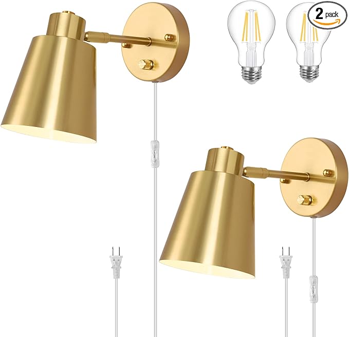 VATONI Plug in Wall Sconces, Dimmable Wall Sconces Adjustable Angle Wall Lights by VATONI
