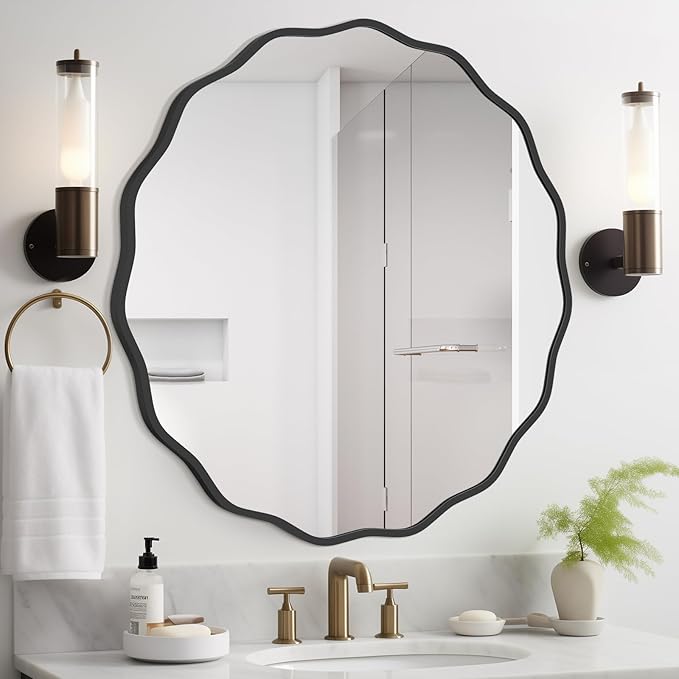 WallBeyond Round Wavy Mirror for Wall Decorative 32 inch, Modern Round Mirror by WallBeyond