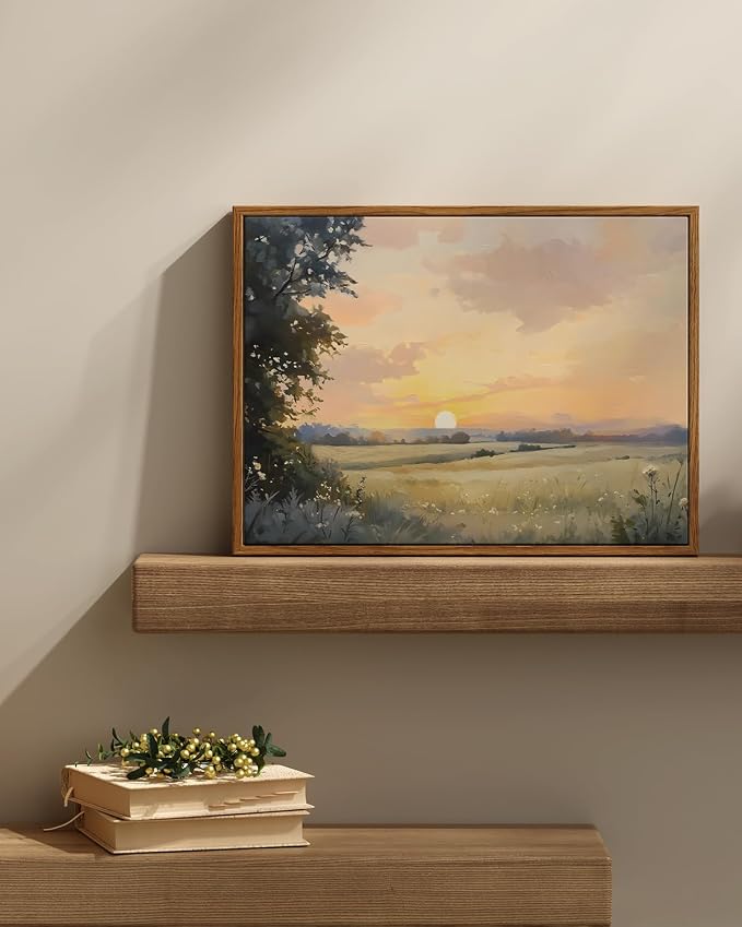 InSimSea Framed Canvas Wall Art, Vintage Wall Decor, Fall Landscape Watercolor - Image 2