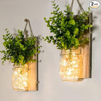 Rustic Wall Sconces, Mason Jar Sconces, Farmhouse Home Decor, LED Fairy Lights by Unknown