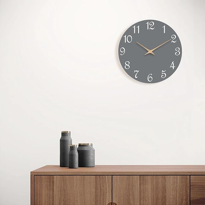 Mosewa Wall Clock Gray Battery Operated Silent Non Ticking Simple Modern Wood - Image 5