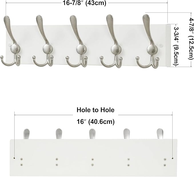 SKOLOO Creations White Solid Wood Wall Mounted Coat Rack, 5 Hooks, 16-7/8" Long - Image 5