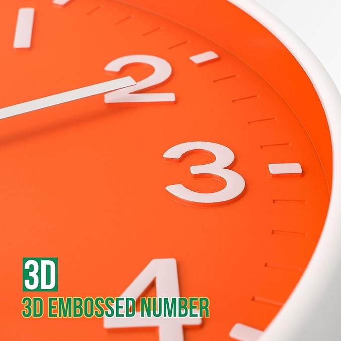 Wall Clock 12 Inch Orange Modern Simple Quartz Decorative Clock Non-Ticking - Image 6