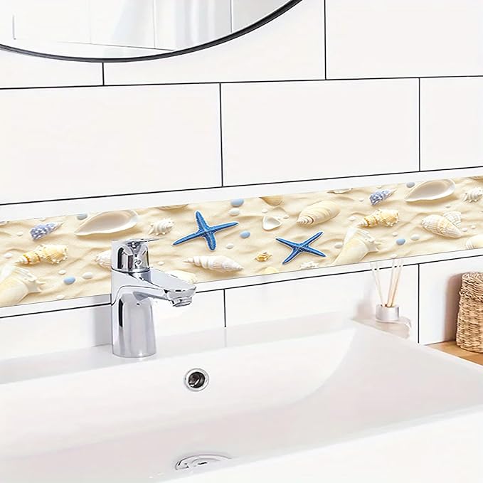 HOMETITUTE Wallpaper Border Peel and Stick Wall Border Sandy Seashell - Image 2