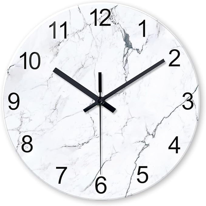 White Marble Glass Wall Clocks Battery Operated 12 Inch Abstract Decorative by Constantplanet%E6%97%97%E8%88%B0%E5%BA%97