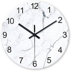 White Marble Glass Wall Clocks Battery Operated 20 Inch Large Abstract by Constantplanet%E6%97%97%E8%88%B0%E5%BA%97