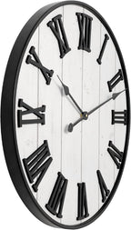 Large Rustic Wooden Wall Clock, 24 Inch Whitewashed Farmhouse Wall Clock - Image 8