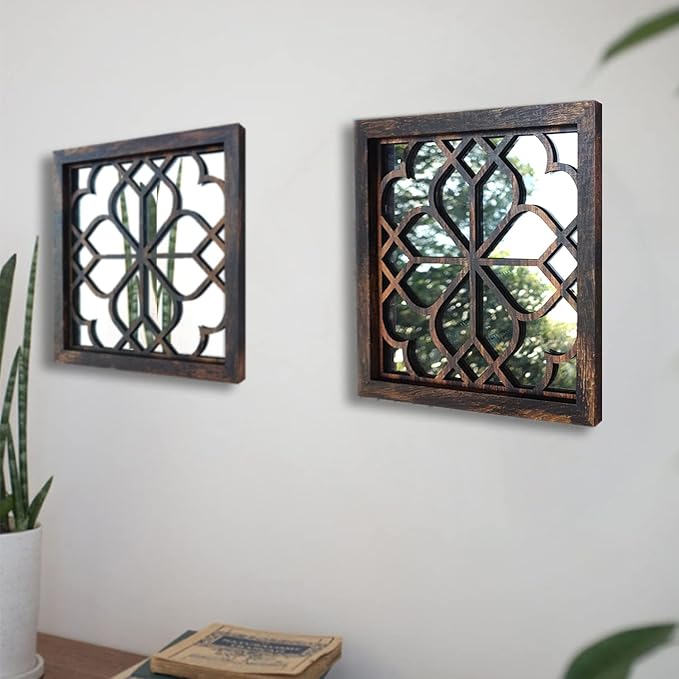 Wocred 2 PCS Square Wall Mirror, Gorgeous Rustic Farmhouse Accent Mirror - Image 6