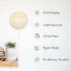 Minimalist LED Digital Wall Clock – USB Powered | Beige Lenin Style | 12/24 Hour - Image 3