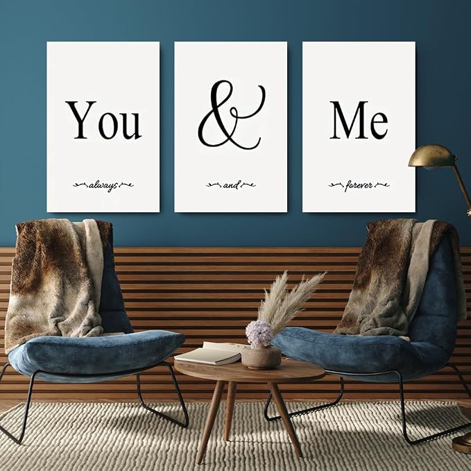 GUBIYU Black & White Bedroom 'You And Me' Love Words Art 24"x36" - Image 4