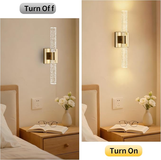 18 Inch Bathroom Sconces Set of 2, 3 Color Temperature Bubble Crystal Led Wall - Image 5