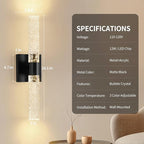 Black Modern LED Wall Sconces Set of Two 3000K-6000K Crystal Bathroom Sconce - Image 6