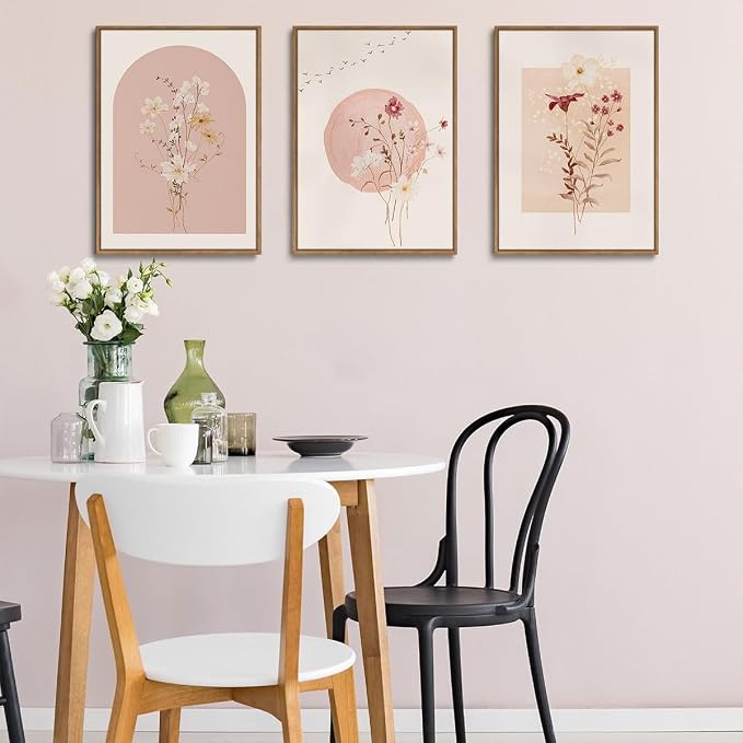 KISSFOX 3 Piece Framed Wall Art Botanical Wall Decor Pink Flower Pictures - Image 3