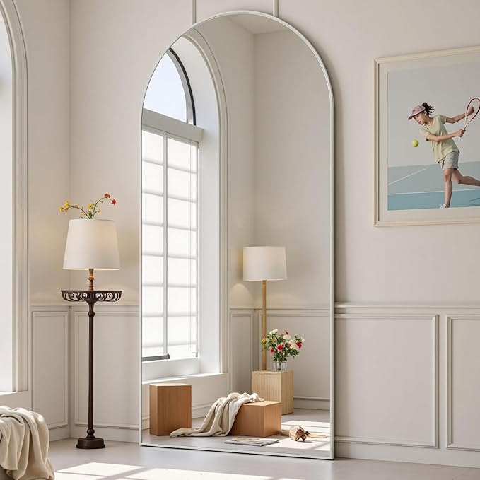 Dewfig Arched White Full Length Mirror, Large Floor Mirror, Full Body Mirrors by YourSpacePerfectlyReflected
